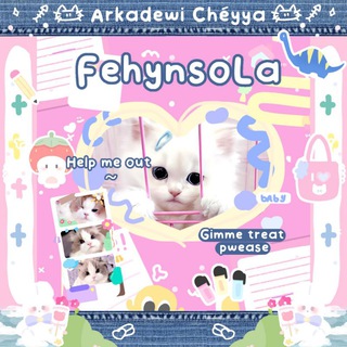 Logo saluran telegram fehynsola — ⌜open: meowgical chews & nibbles, fehynsoLa! ✿ ⌝