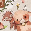 Логотип телеграм канала @peachy_stitch — персики и крестики