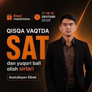 Telegram channel 17-18-sentabr |SAT dan yuqori natija olish sirlari| Asatullayev Elbek logo