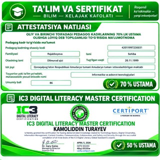 Telegram kanalining logotibi sertifikat_xalqaro — INFORMATIKA fanidan 50 % va 70 % lik USTAMALAR